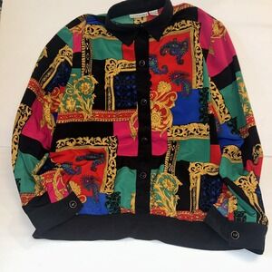 Vintage 80 baroque Print Blouse Size 10 Alfred Dunner Jewel Tone Color block